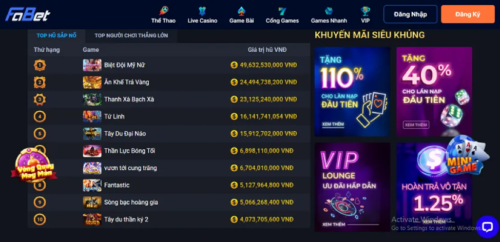 Kho game đa dạng tại Ricwin